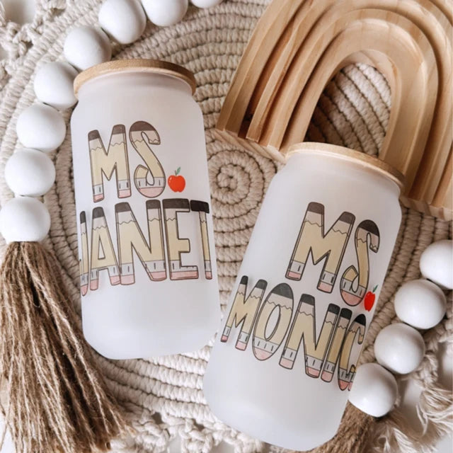 Pencil Name Glass Cup