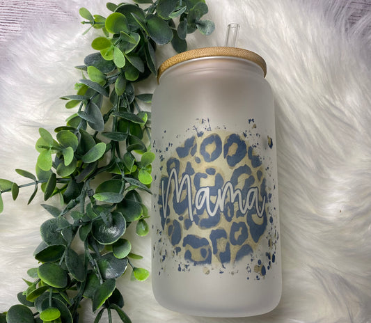 Mama + Cheetah Print Beer Can Glass